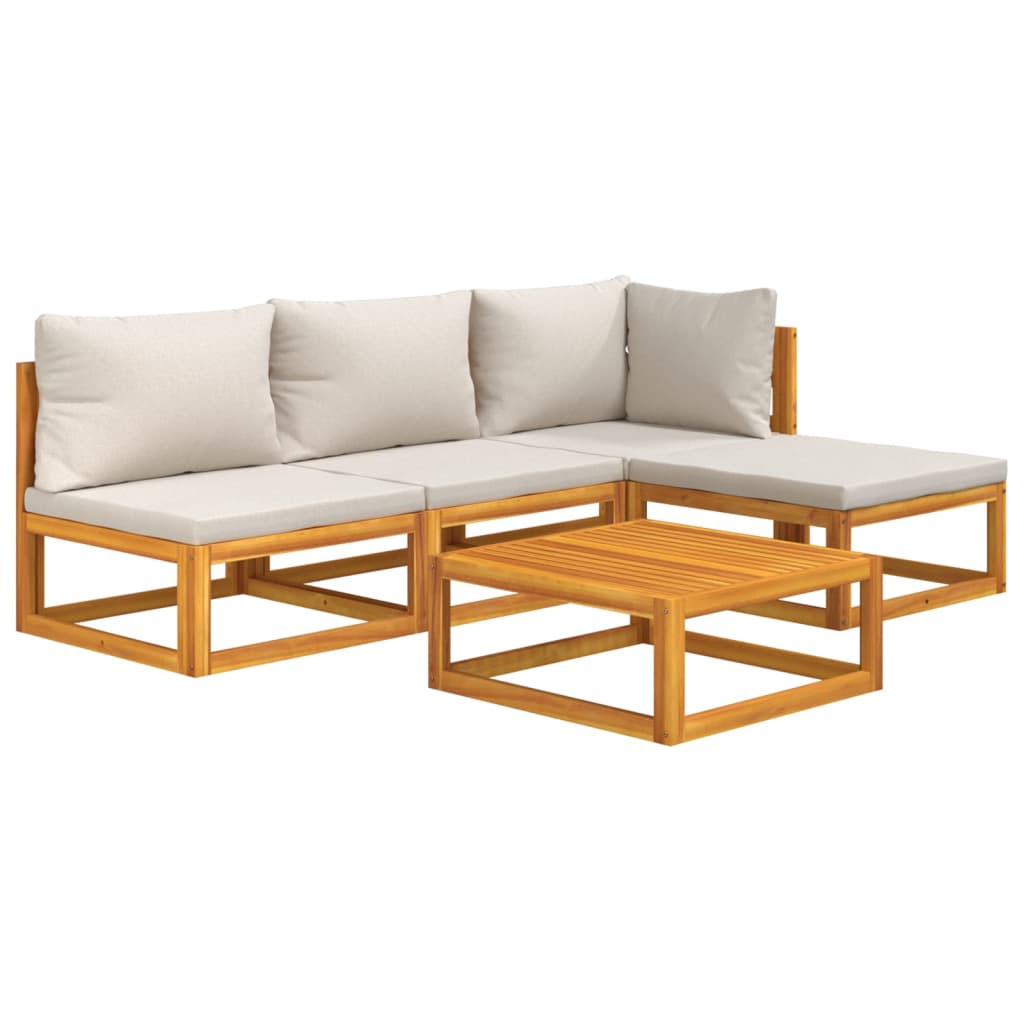 vidaXL Σαλόνι Κήπου Σετ 5 Τεμαχίων Μασίφ Ξύλο με Αν. Γκρι Μαξιλάρια