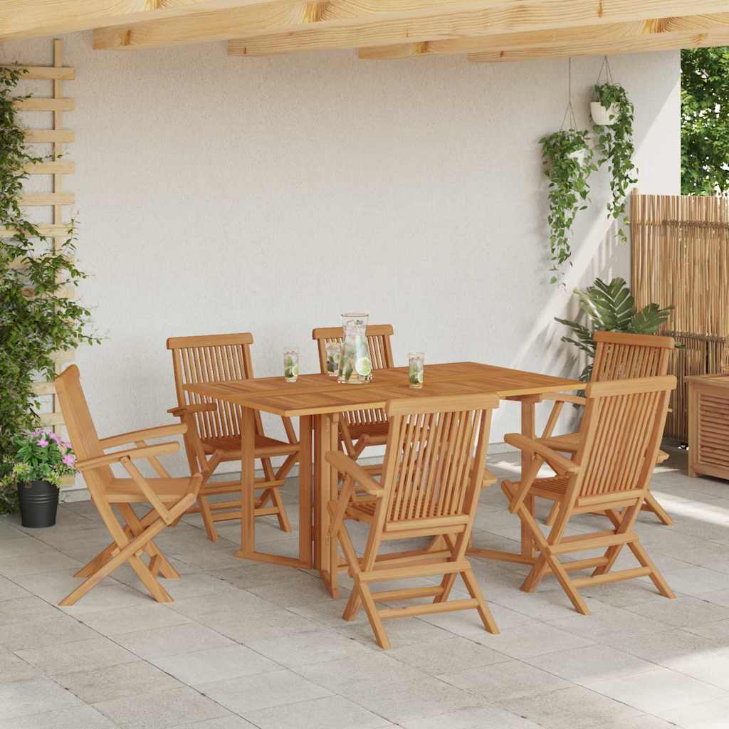 vidaXL Σέτ φαγητού για κήπο 7 pcs Καφέ Στερεό Ξύλο Τίκ