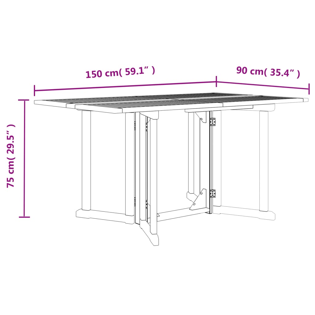 vidaXL Τραπέζι Κήπου Butterfly Πτυσσόμενο 150x90x75 εκ. Μασίφ Teak