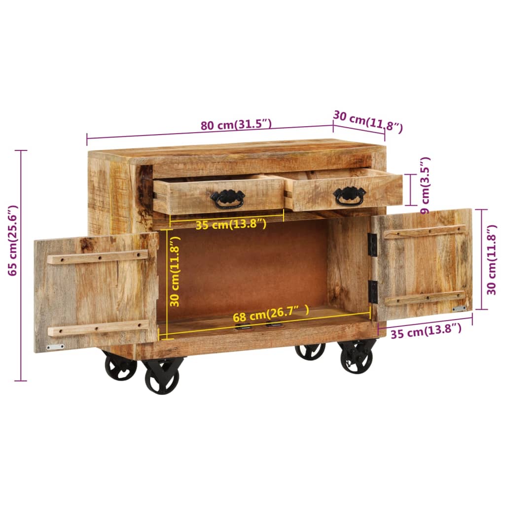 vidaXL Μπουφές 80 x 30 x 65 εκ. από Μασίφ Ακατέργαστο Ξύλο Μάνγκο