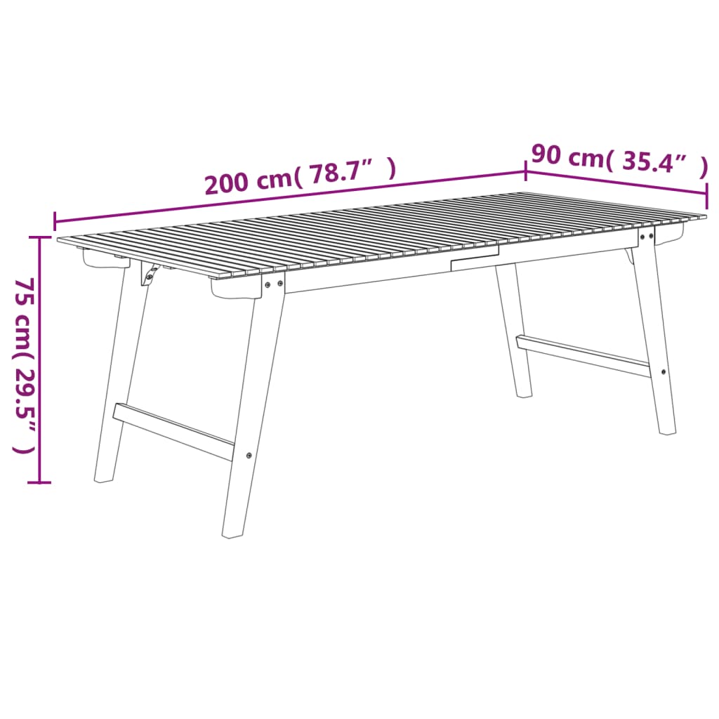 vidaXL Τραπέζι Κήπου 200x90x75 εκ. από Μασίφ Ξύλο Ακακίας