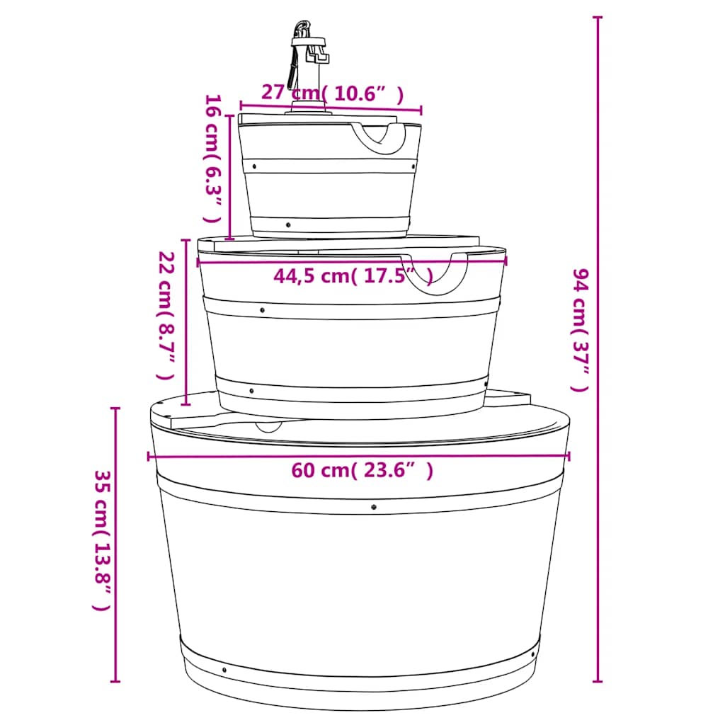 vidaXL Σιντριβάνι με Αντλία 60 x 60 x 94 εκ. από Μασίφ Ξύλο Ελάτης