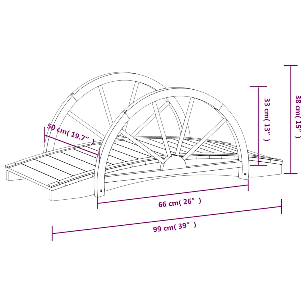 vidaXL Γέφυρα Κήπου με Μισό Τροχό 99x50x38 εκ. από Μασίφ Ξύλο Ελάτης