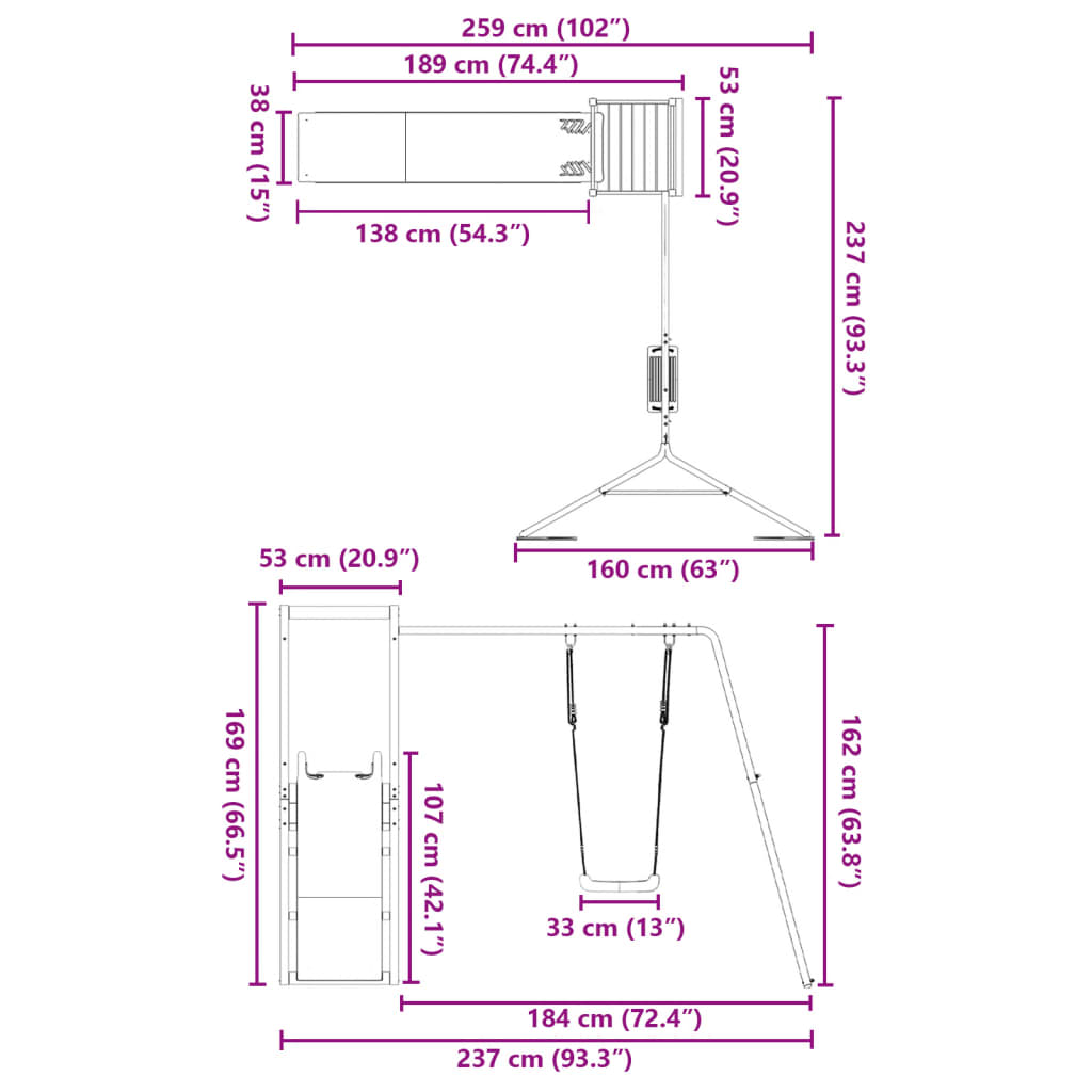 vidaXL Παιδική Χαρά Εξωτερικού Χώρου από Μασίφ Ξύλο Πεύκου