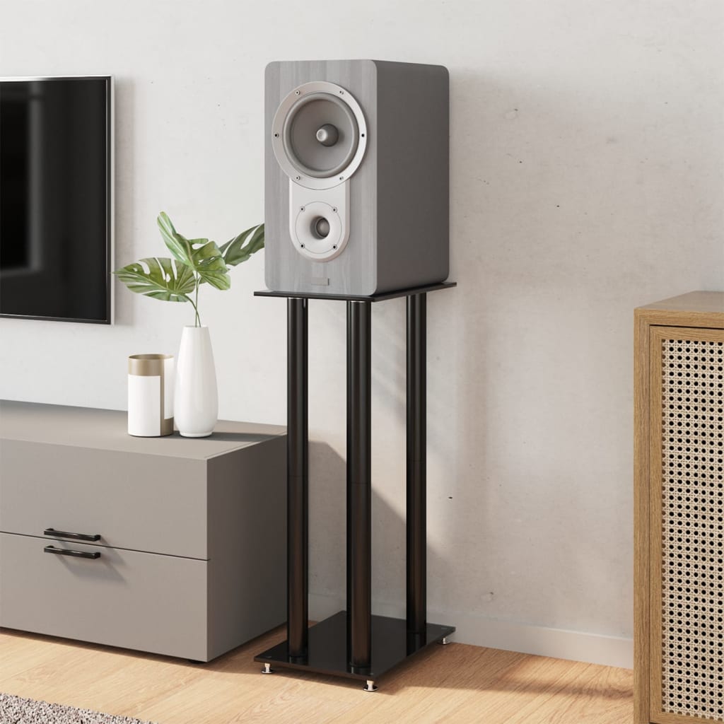 vidaXL Βάσεις Ηχείων με 4 Στήλες 2 Τεμ. Μαύρες από Ψημένο Γυαλί