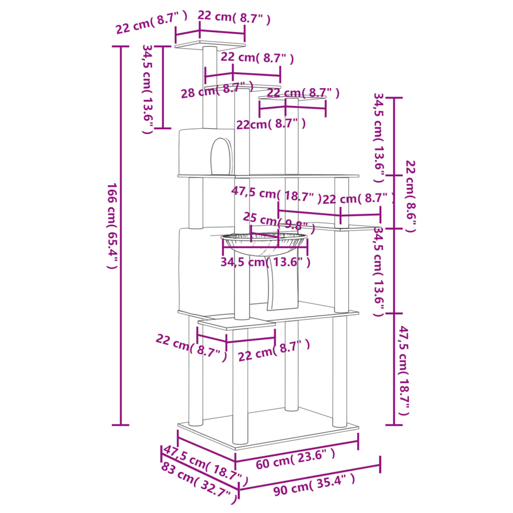 vidaXL Γατόδεντρο Κρεμ 166 εκ. με Στύλους Ξυσίματος από Σιζάλ