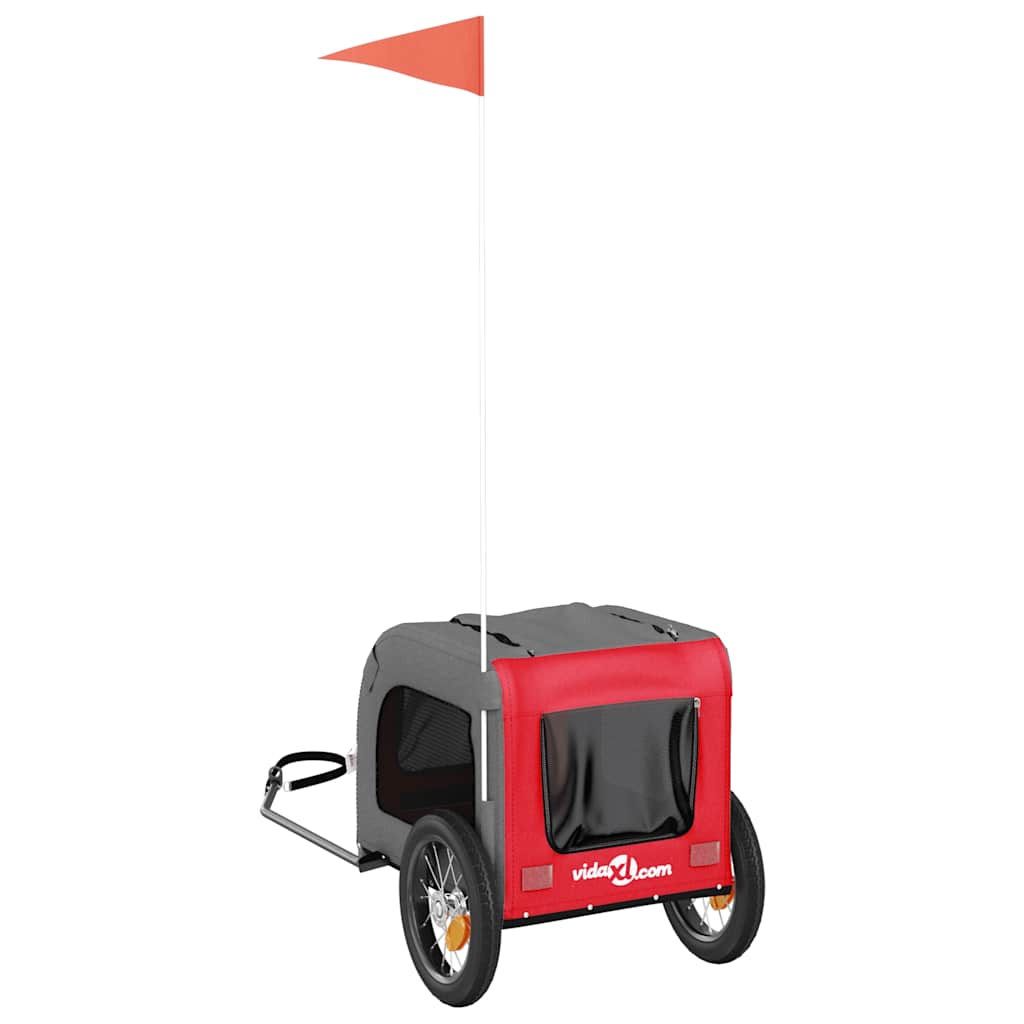 vidaXL Τρέιλερ Ποδηλάτου Κατοικίδιων Κόκκινο/Γκρι Ύφασμα Oxford/Σίδηρο