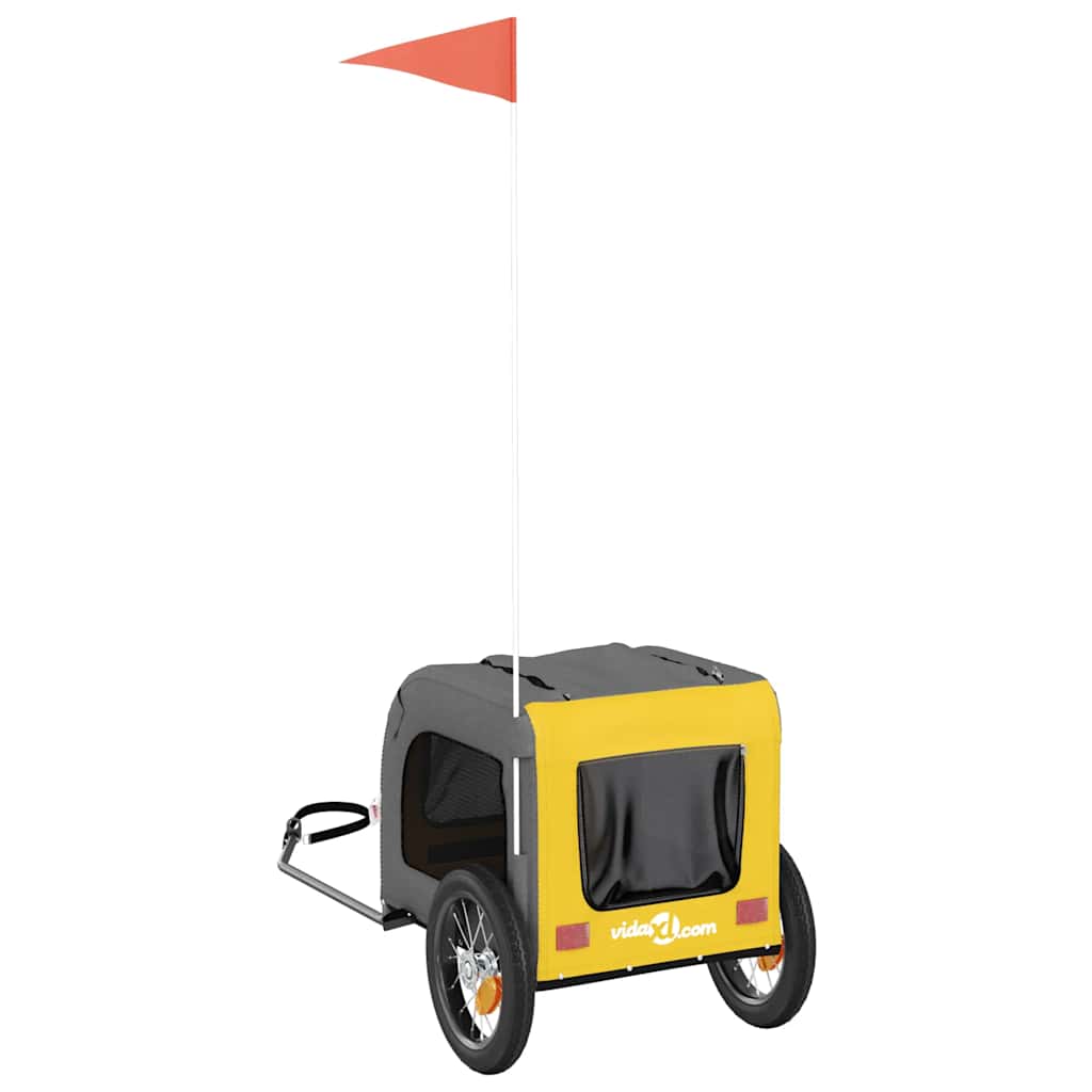vidaXL Τρέιλερ Ποδηλάτου Κατοικίδιων Κίτρινο/Γκρι Ύφασμα Oxford/Σίδηρο