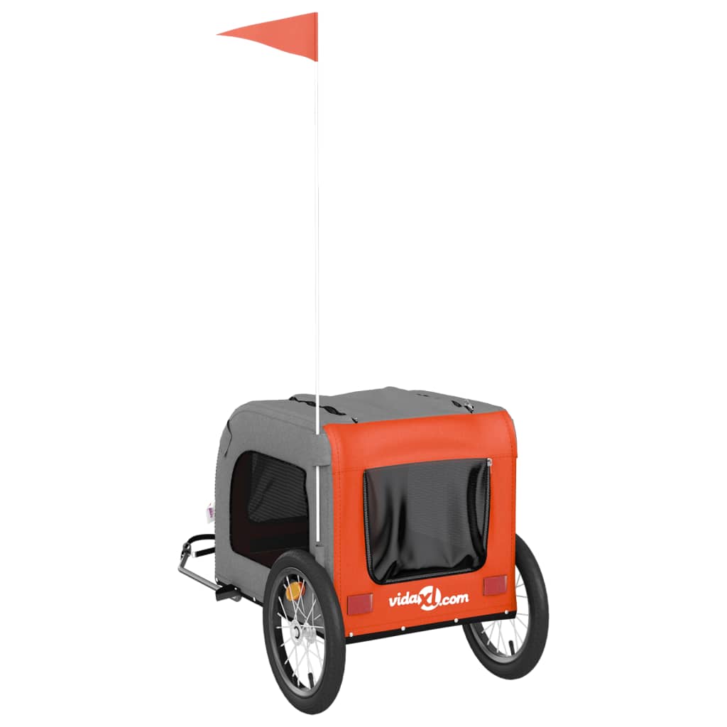 vidaXL Τρέιλερ Ποδηλάτου Κατοικίδιων Πορτοκαλί/Γκρι Oxford/Σίδηρος