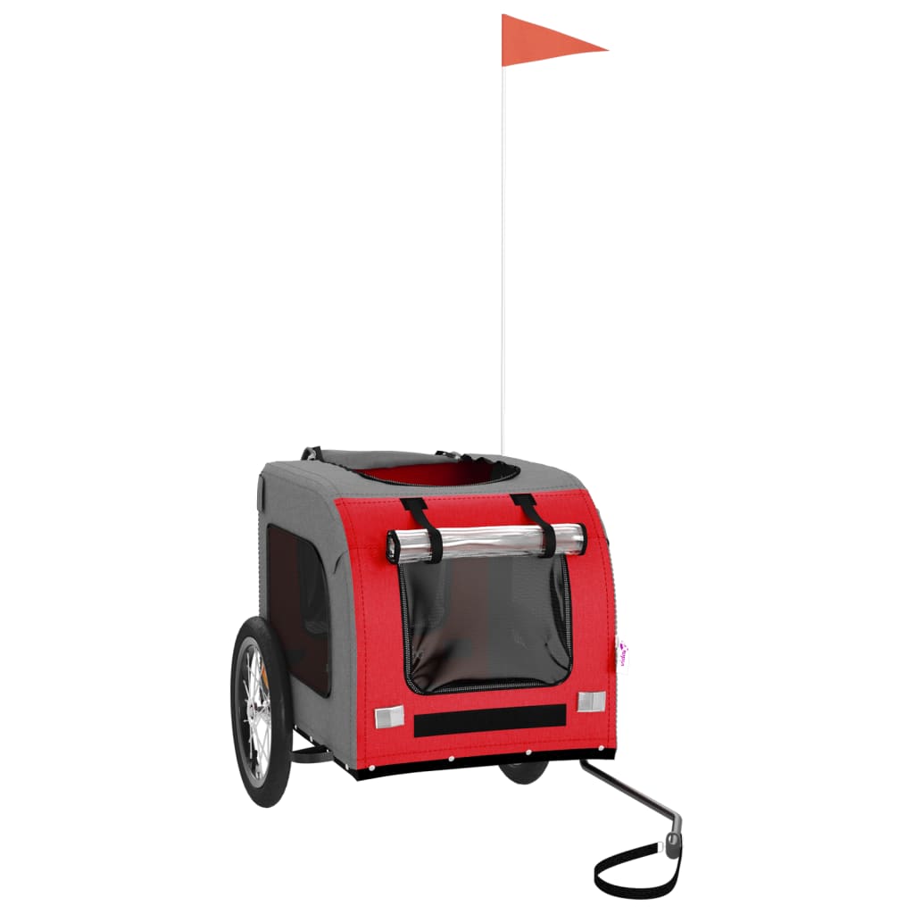 vidaXL Τρέιλερ Ποδηλάτου Κατοικίδιων Κόκκινο/Γκρι Ύφασμα Oxford/Σίδηρο