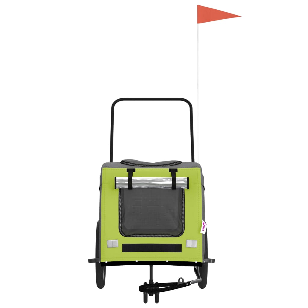 vidaXL Τρέιλερ Ποδηλάτου Κατοικίδιων Πράσινο/Γκρι Ύφασμα Oxford/Σίδηρο