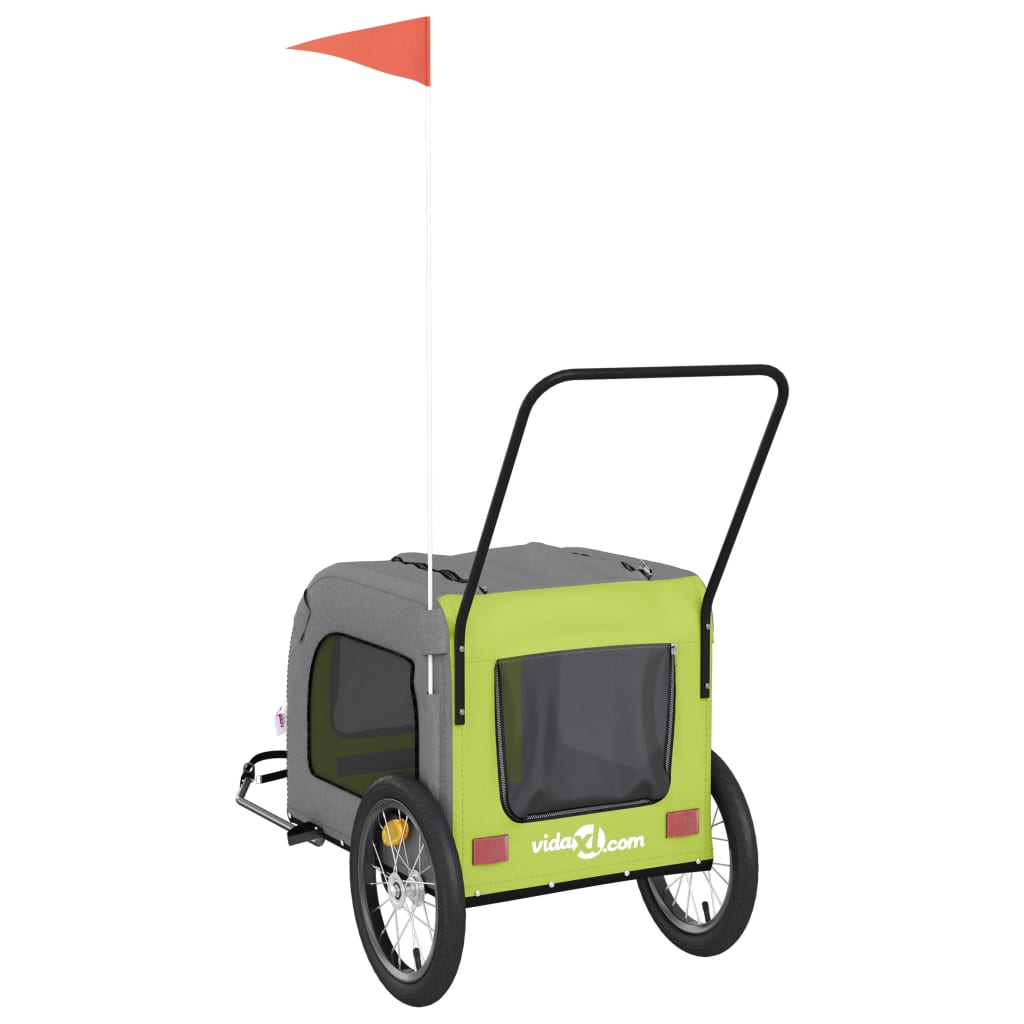 vidaXL Τρέιλερ Ποδηλάτου Κατοικίδιων Πράσινο/Γκρι Ύφασμα Oxford/Σίδηρο