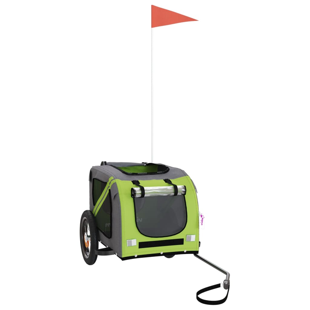 vidaXL Τρέιλερ Ποδηλάτου Κατοικίδιων Πράσινο/Γκρι Ύφασμα Oxford/Σίδηρο
