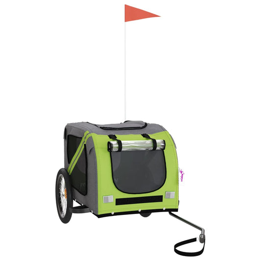 vidaXL Τρέιλερ Ποδηλάτου Κατοικίδιων Πράσινο/Γκρι Ύφασμα Oxford/Σίδηρο