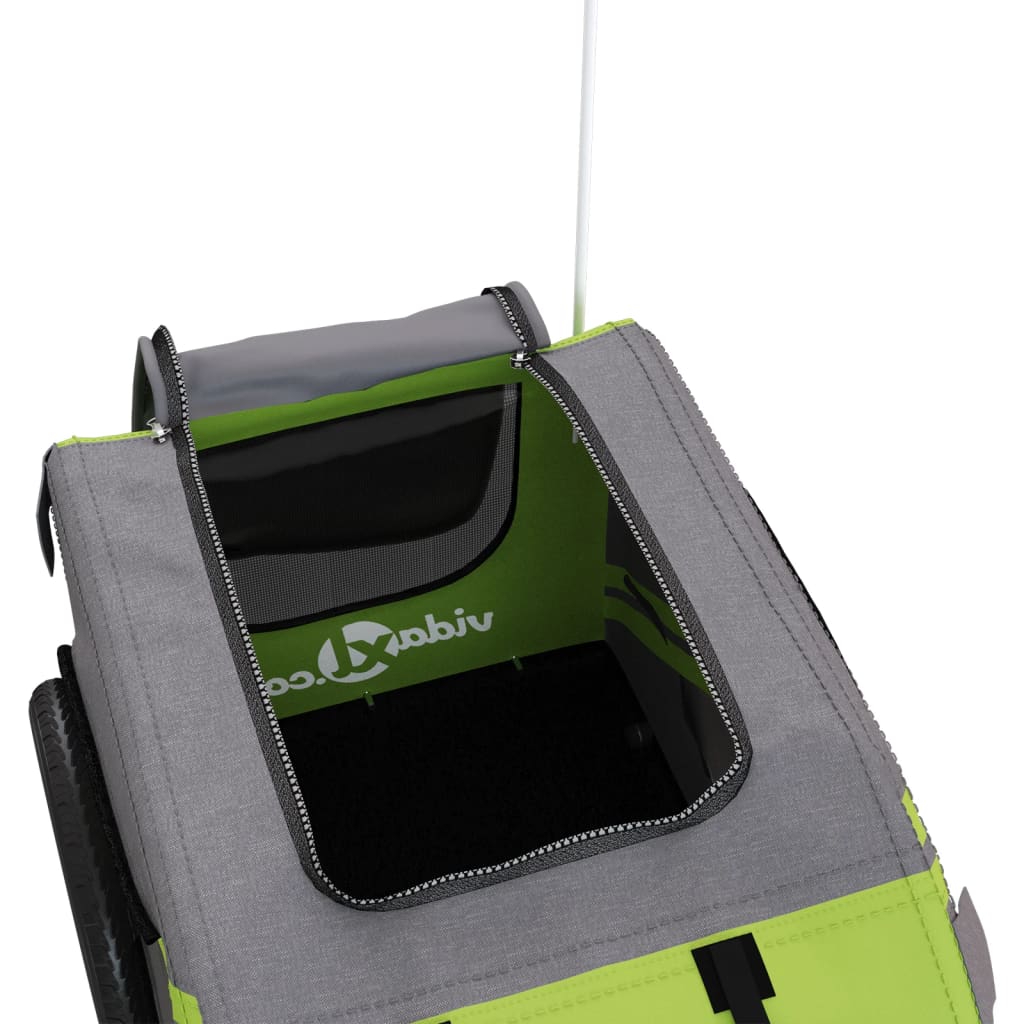 vidaXL Τρέιλερ Ποδηλάτου Κατοικίδιων Πράσινο/Γκρι Ύφασμα Oxford/Σίδηρο