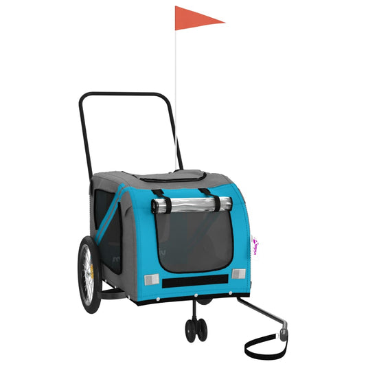 vidaXL Τρέιλερ Ποδηλάτου Κατοικίδιων Μπλε/Γκρι Ύφασμα Oxford/Σίδηρος