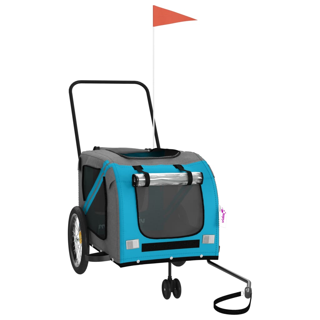 vidaXL Τρέιλερ Ποδηλάτου Κατοικίδιων Μπλε/Γκρι Ύφασμα Oxford/Σίδηρος