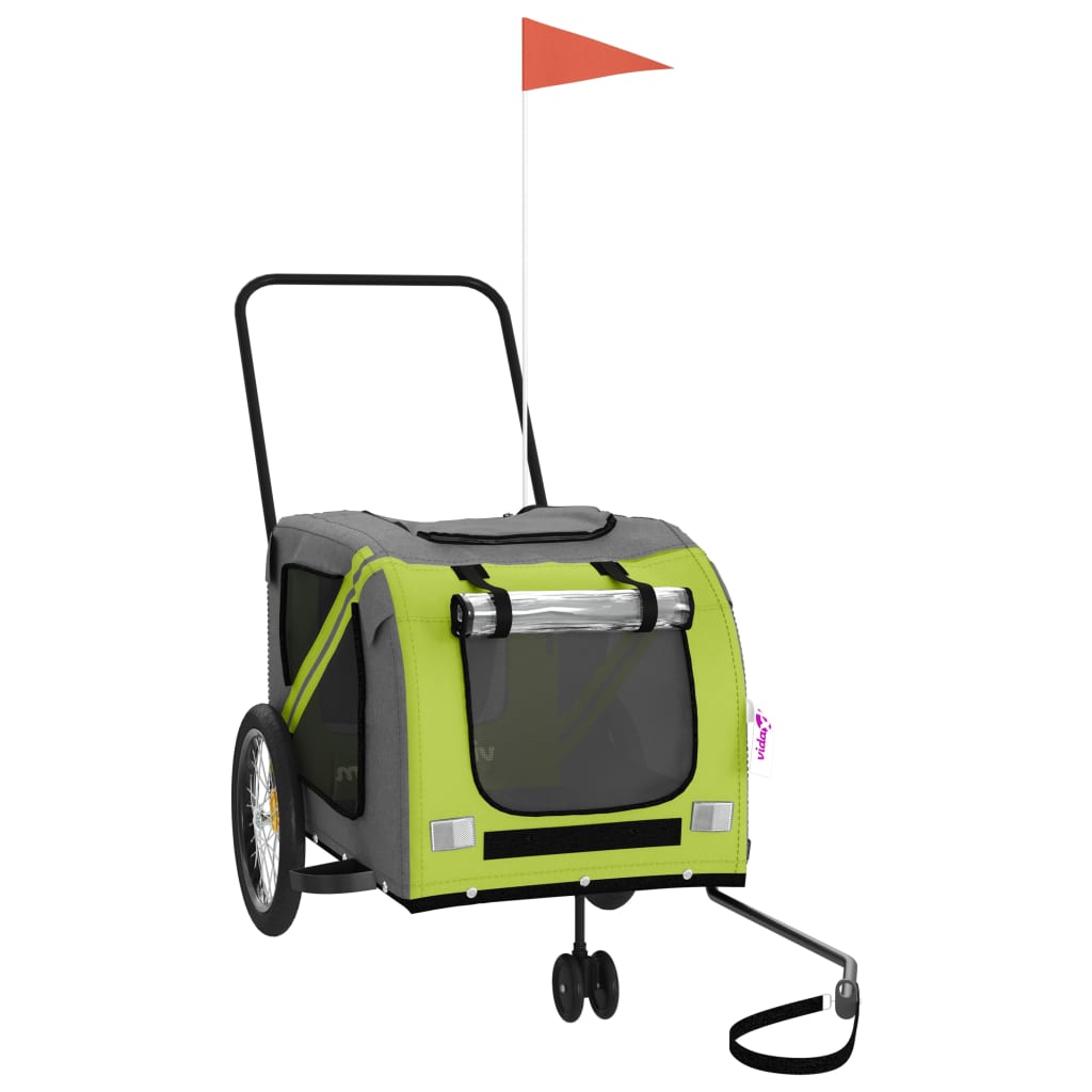 vidaXL Τρέιλερ Ποδηλάτου Κατοικίδιων Πράσινο/Γκρι Ύφασμα Oxford/Σίδηρο