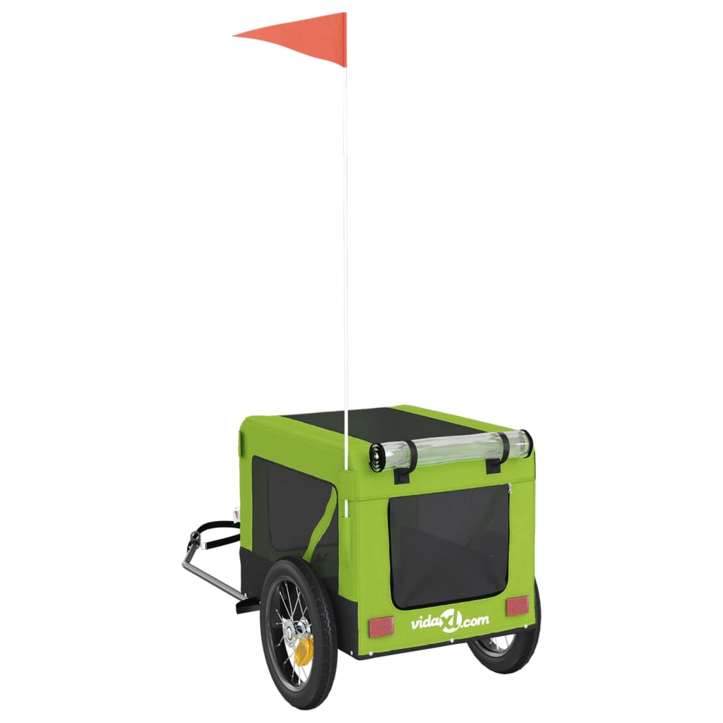 vidaXL Τρέιλερ Ποδηλάτου Κατοικίδιων Πράσινο/Μαύρο Oxford/Σίδηρος