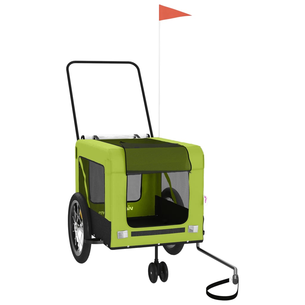 vidaXL Τρέιλερ Ποδηλάτου Κατοικίδιων Πράσινο/Μαύρο Oxford/Σίδηρος