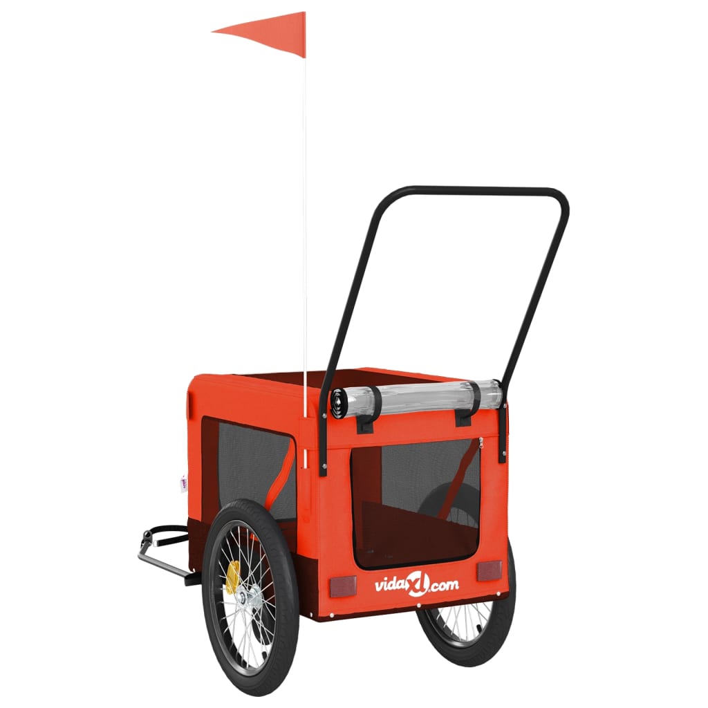 vidaXL Τρέιλερ Ποδηλάτου Κατοικίδιων Πορτοκαλί/Μαύρο Oxford/Σίδηρος