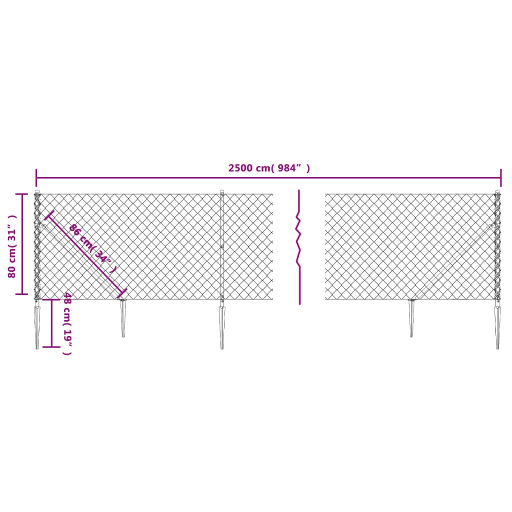 vidaXL Συρματόπλεγμα Περίφραξης Ανθρακί 0,8 x 25 μ. με Καρφωτές Βάσεις