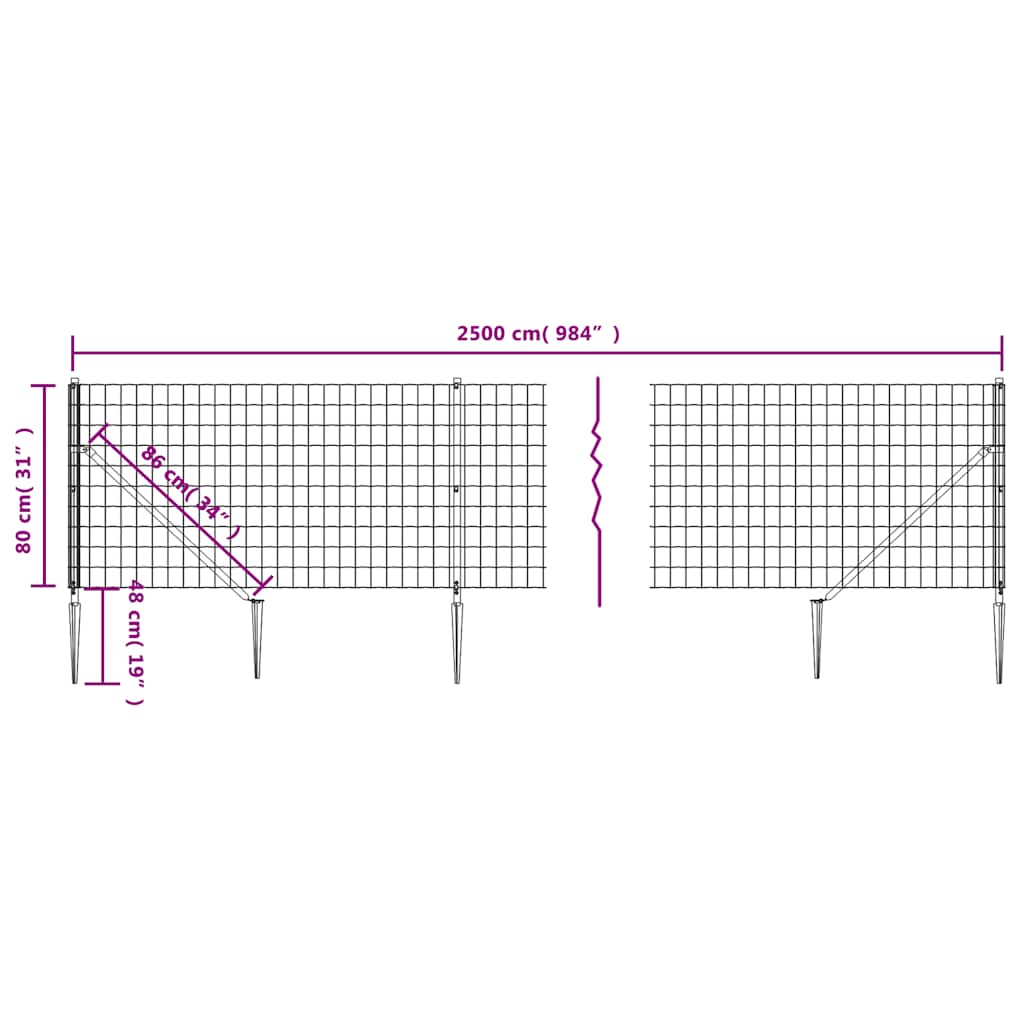vidaXL Συρματόπλεγμα Περίφραξης Πράσινο 0,8 x 25 μ. με Καρφωτές Βάσεις