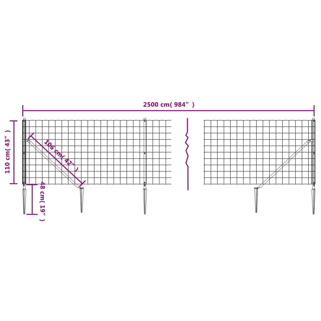 vidaXL Συρματόπλεγμα Περίφραξης Πράσινο 1,1 x 25 μ. με Καρφωτές Βάσεις