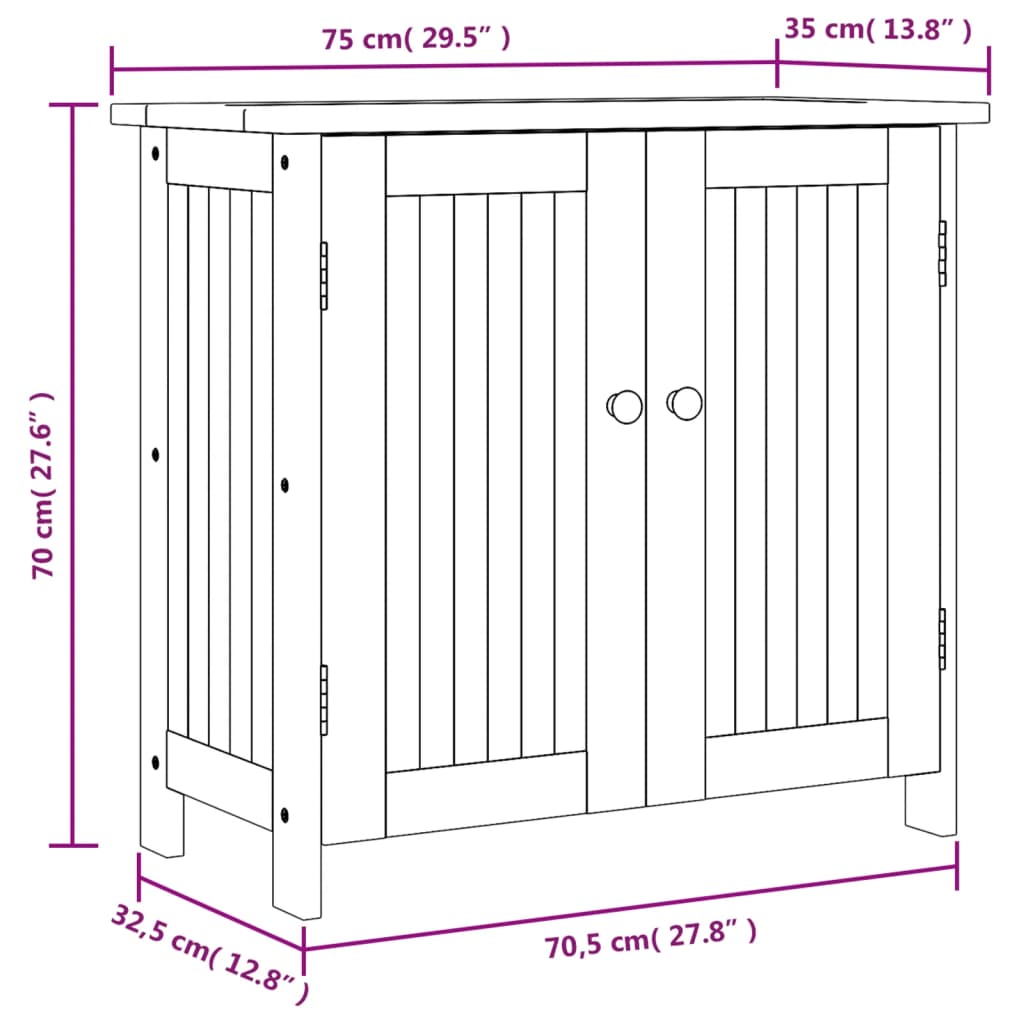 vidaXL Ντουλάπι Κήπου 75 x 35 x 70 εκ. από Μασίφ Ξύλο Ακακίας