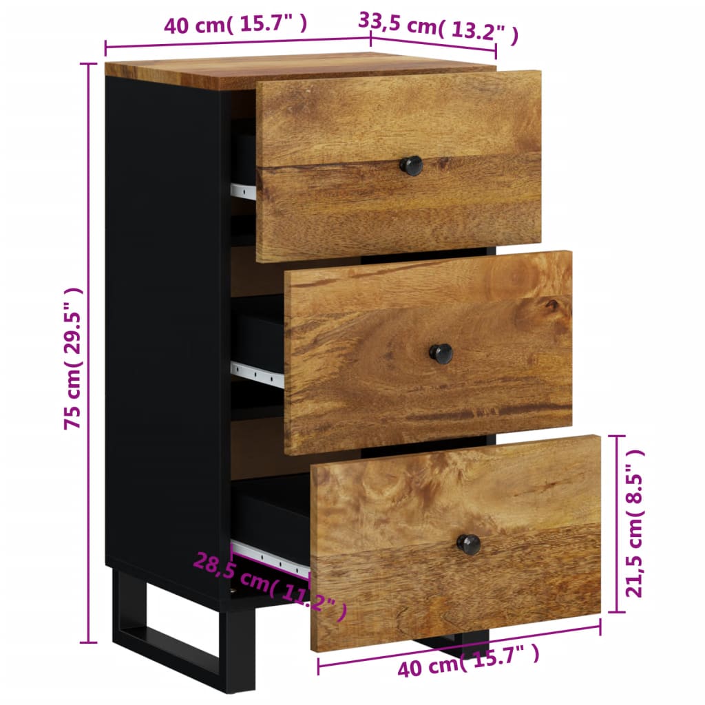 vidaXL Συρταριέρα με 3 Συρτάρια 40x33,5x75 εκ. από Μασίφ Ξύλο Μάνγκο