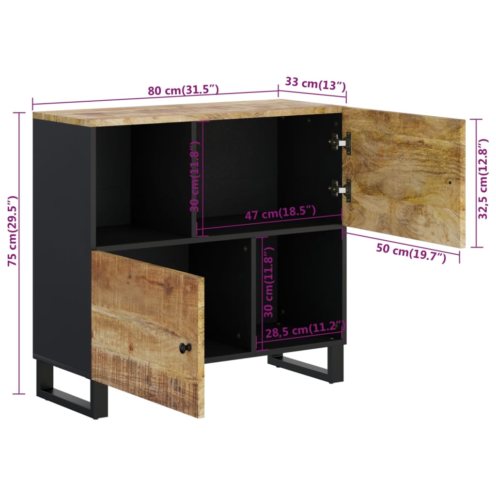 vidaXL Ντουλάπι με 2 Πόρτες 80 x 33 x 75 εκ. από Μασίφ Ξύλο Μάνγκο