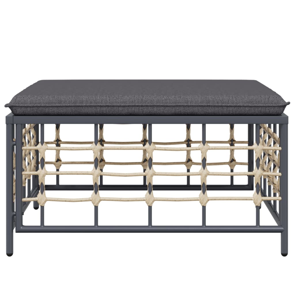 vidaXL Υποπόδιο Κήπου Συνθετικό Ρατάν με Σκούρο Γκρι Μαξιλάρι