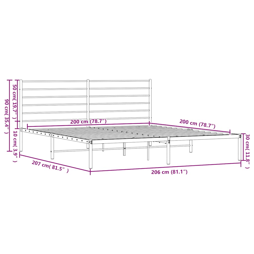 vidaXL Πλαίσιο Κρεβατιού με Κεφαλάρι Λευκό 200 x 200 εκ. Μεταλλικό