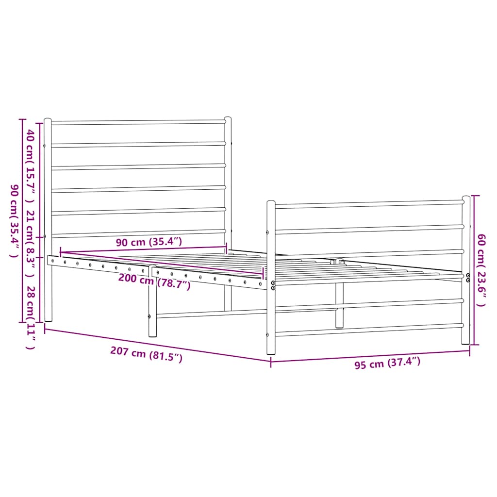 vidaXL Πλαίσιο Κρεβατιού με Κεφαλάρι/Ποδαρικό Λευκό 90x200 εκ. Μέταλλο