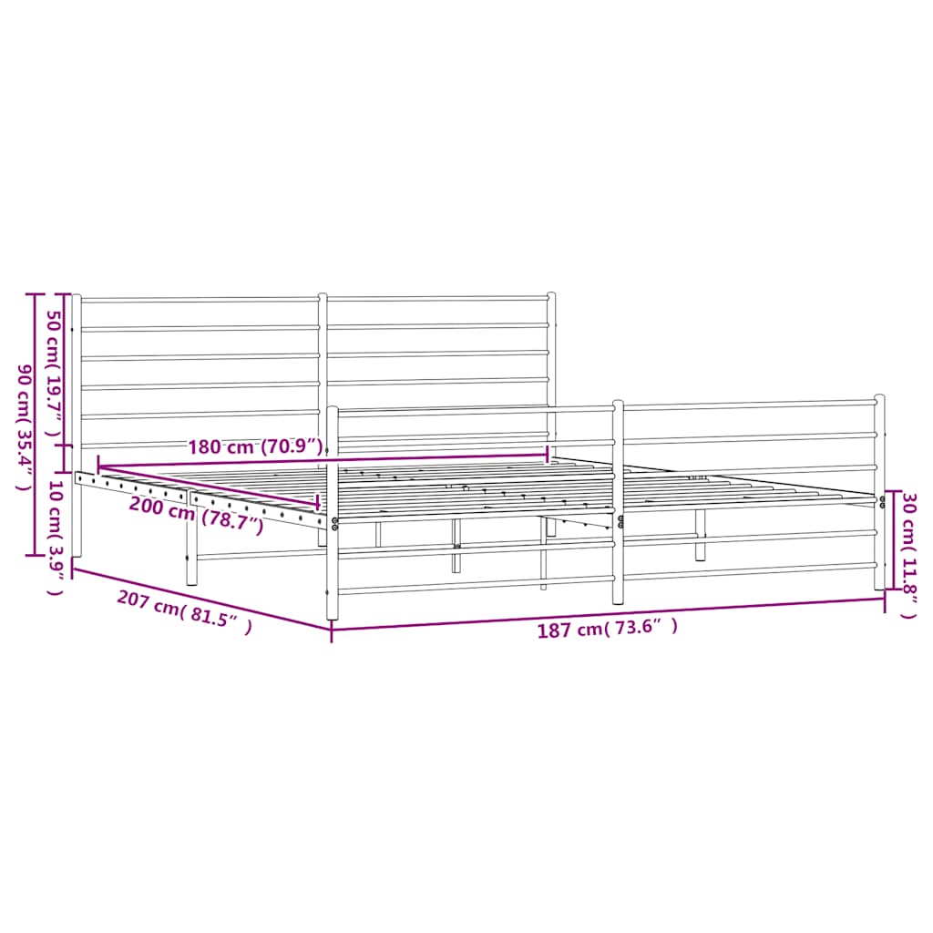 vidaXL Πλαίσιο Κρεβατιού με Κεφαλάρι&Ποδαρικό Λευκό 180x200εκ. Μέταλλο
