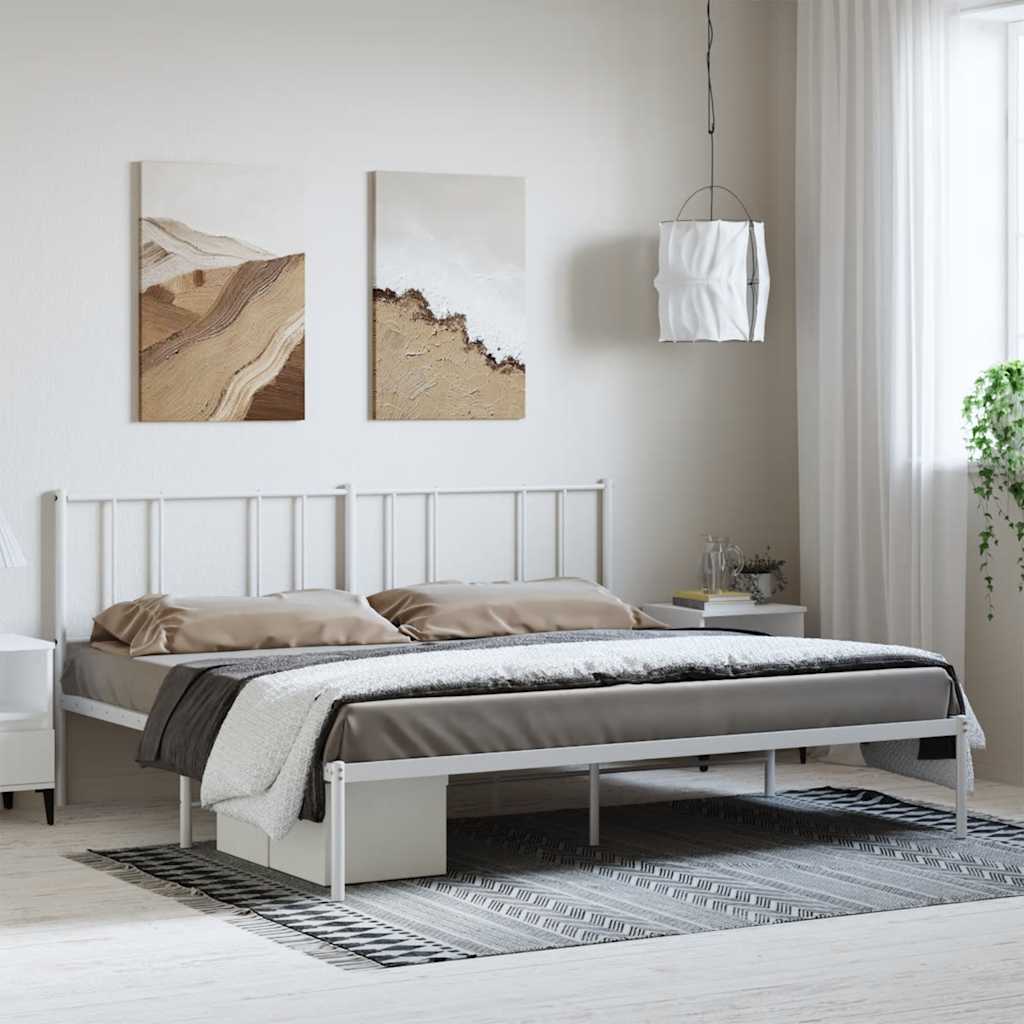 vidaXL Πλαίσιο Κρεβατιού με Κεφαλάρι Λευκό 193 x 203 εκ. Μεταλλικό
