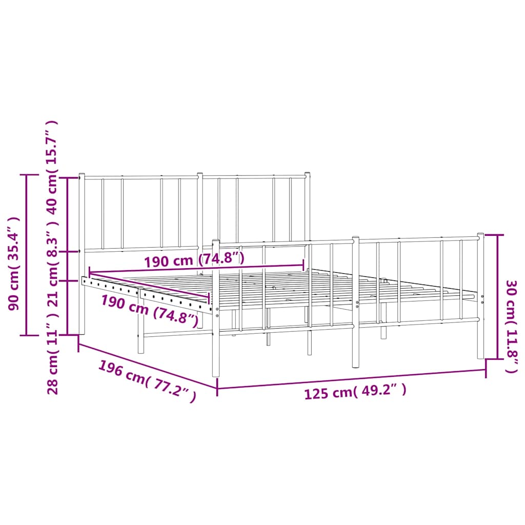 vidaXL Πλαίσιο Κρεβατιού με Κεφαλάρι&Ποδαρικό Λευκό 120x190εκ. Μέταλλο