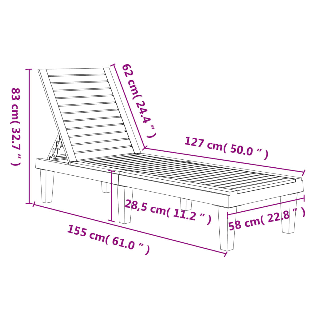 vidaXL Ξαπλώστρα Μαύρη 155 x 58 x 83 εκ. από Πολυπροπυλένιο