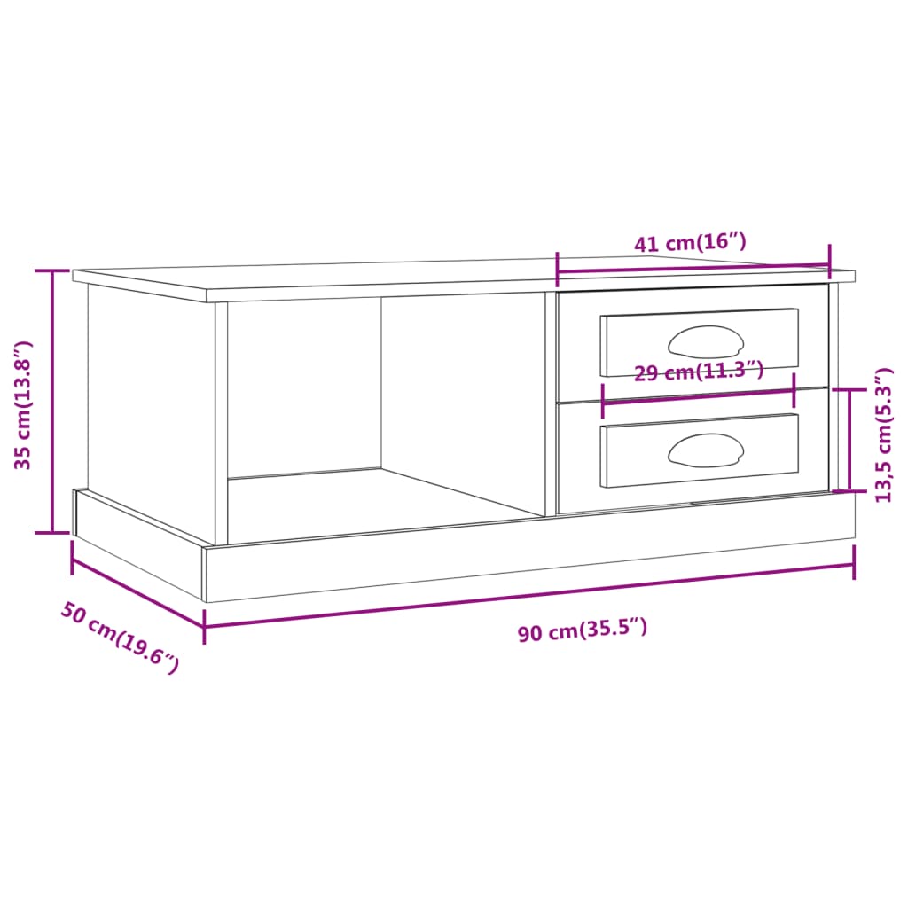 vidaXL Τραπεζάκι Σαλονιού Γκρι Sonoma 90x50x35 εκ. Επεξεργασμένο Ξύλο