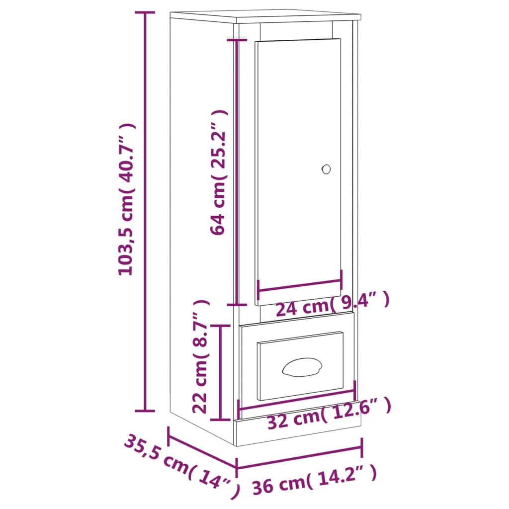 vidaXL Ντουλάπι Μαύρο 36x35,5x103,5 εκ. από Επεξεργασμένο Ξύλο