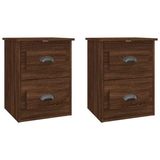 vidaXL Κομοδίνα Επιτοίχια 2 τεμ. Καφέ Δρυς 41,5x36x53 εκ.