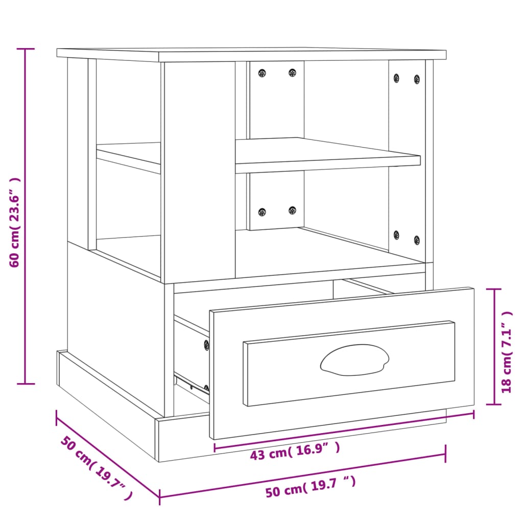vidaXL Βοηθητικό Τραπέζι Καπνιστή Δρυς 50x50x60 εκ. Επεξεργασμένο Ξύλο