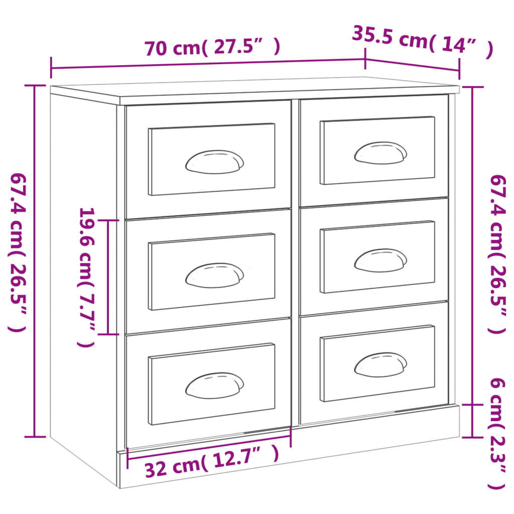 vidaXL Ντουλάπι Λευκό 70 x 35,5 x 67,5 εκ. από Επεξεργασμένο Ξύλο