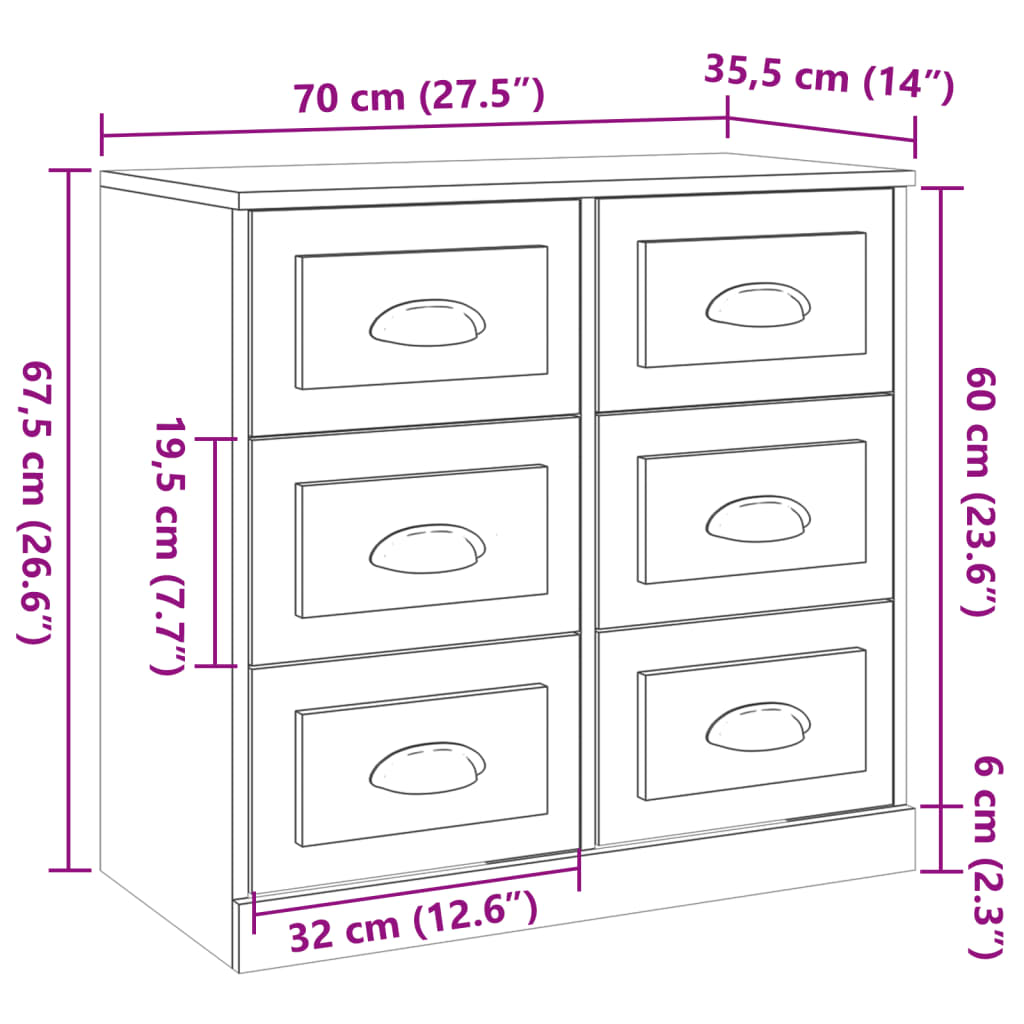 vidaXL Ντουλάπι Γυαλιστερό Λευκό 70x35,5x67,5 εκ. Επεξεργασμένο Ξύλο