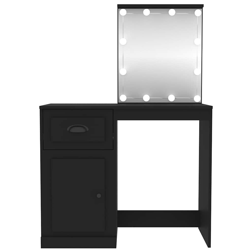 vidaXL Μπουντουάρ με LED Μαύρο 90x50x132,5 εκ. Επεξ. Ξύλο