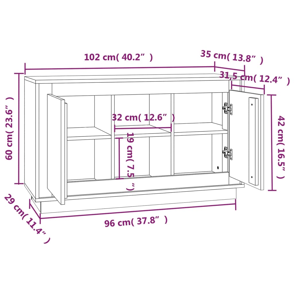 vidaXL Μπουφές Μαύρο 102x35x60 εκ. από Επεξεργασμένο Ξύλο