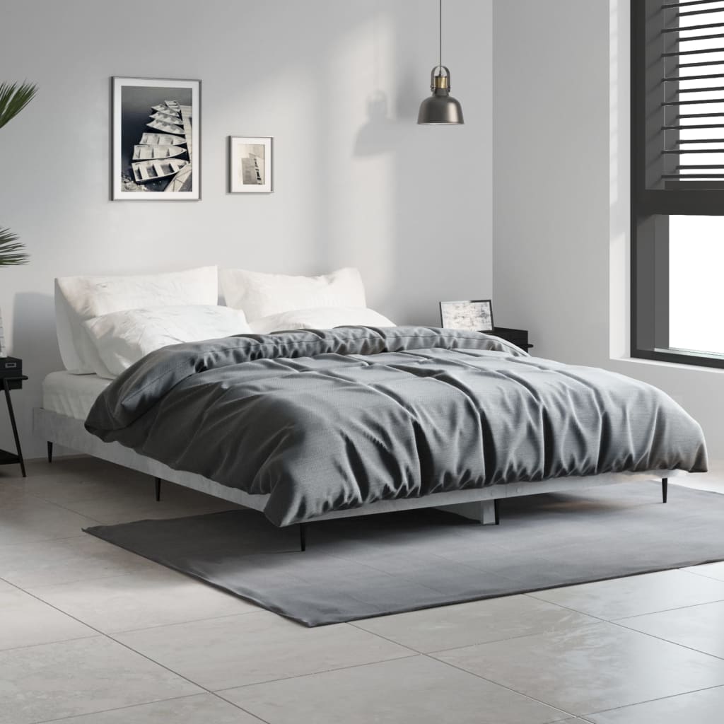 vidaXL Πλαίσιο Κρεβατιού Γκρι Σκυροδέματος 140x190 εκ. Επεξεργ. Ξύλο