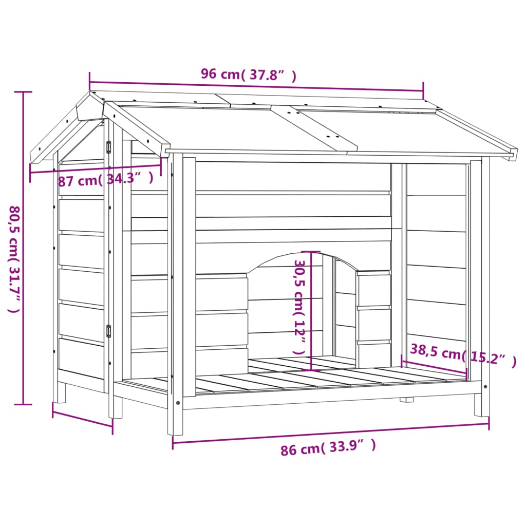 vidaXL Σπίτι Σκύλου Καφέ 96 x 87 x 80,5 εκ. από Μασίφ Ξύλο Πεύκου