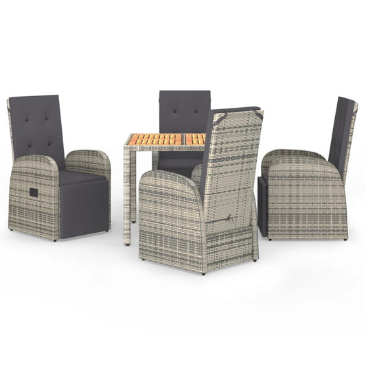 vidaXL Σετ Τραπεζαρίας Κήπου 5 τεμ. Γκρι Συνθ. Ρατάν με Μαξιλάρια