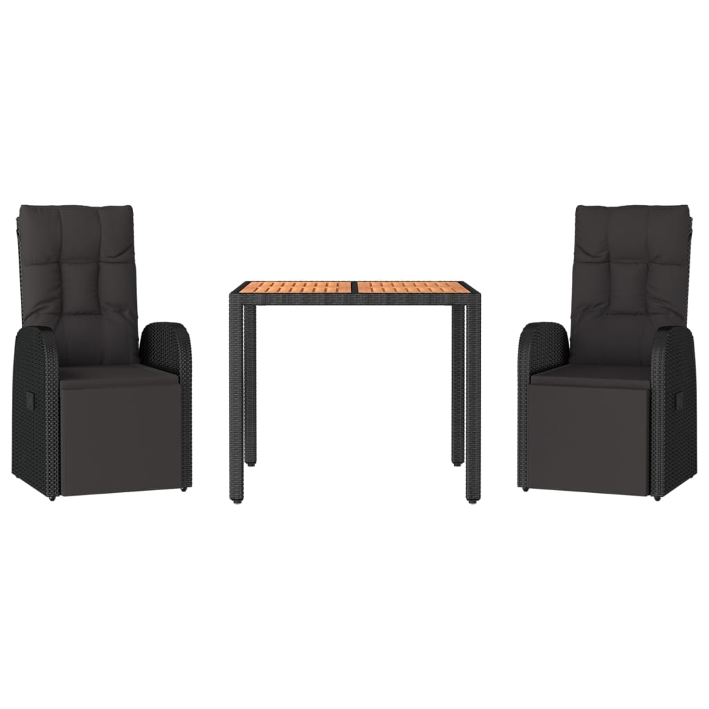 vidaXL Σετ Τραπεζαρίας Κήπου 3 τεμ. Μαύρο Συνθετικό Ρατάν/Ξύλο Ακακίας